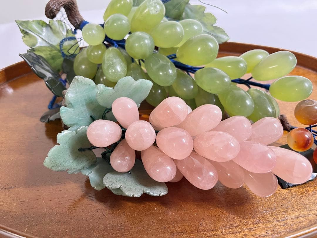 中国美術 翡翠 瑪瑙 ローズクォーツ 紅水晶 葡萄 置物 ぶどう ブドウ