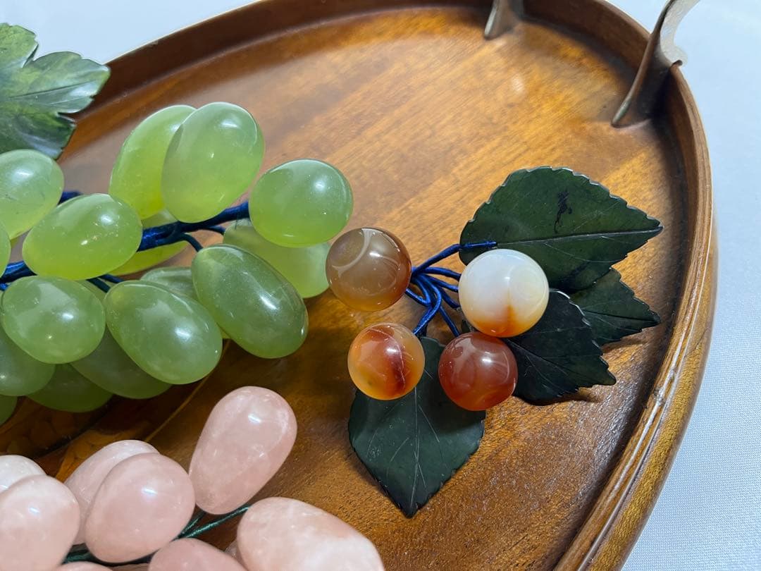 中国美術 翡翠 瑪瑙 ローズクォーツ 紅水晶 葡萄 置物 ぶどう ブドウ