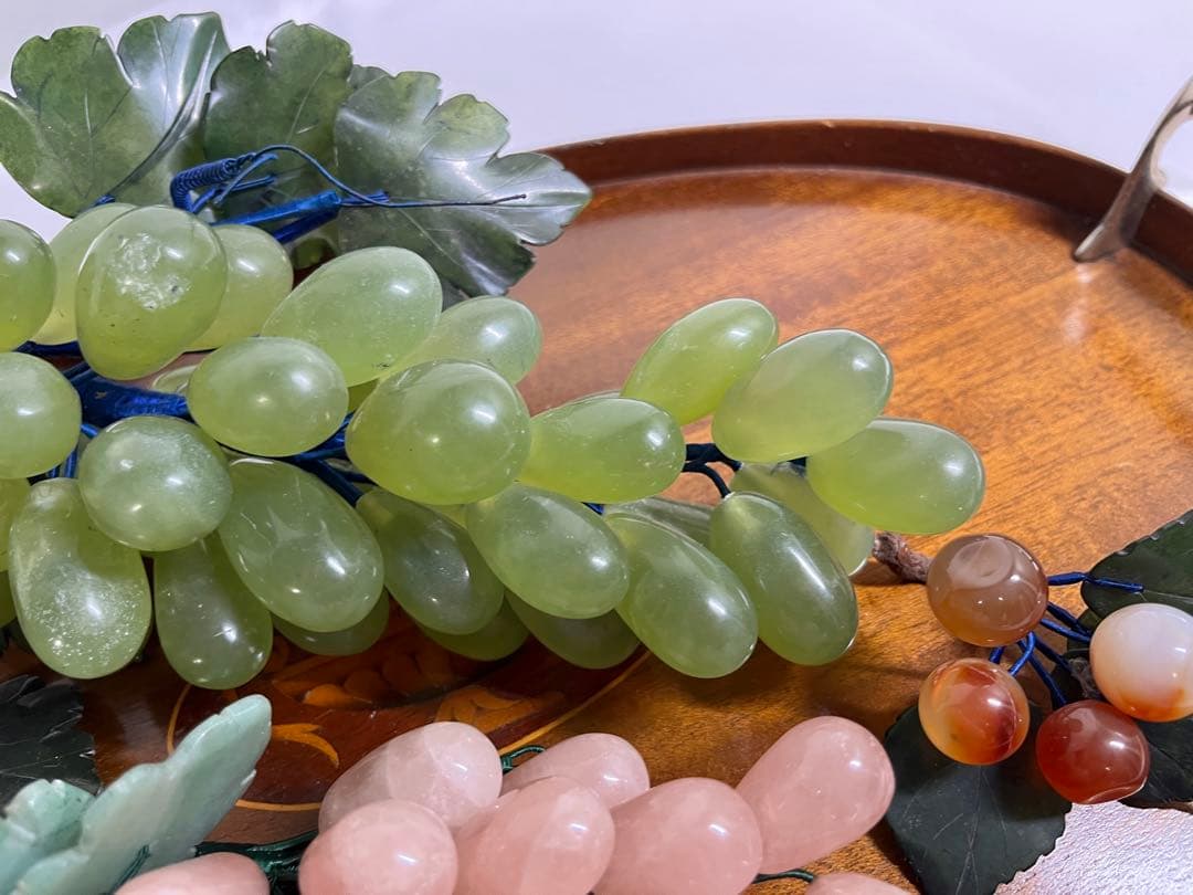 中国美術 翡翠 瑪瑙 ローズクォーツ 紅水晶 葡萄 置物 ぶどう ブドウ