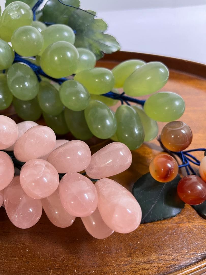 中国美術 翡翠 瑪瑙 ローズクォーツ 紅水晶 葡萄 置物 ぶどう ブドウ