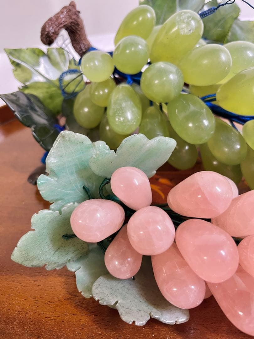 中国美術 翡翠 瑪瑙 ローズクォーツ 紅水晶 葡萄 置物 ぶどう ブドウ