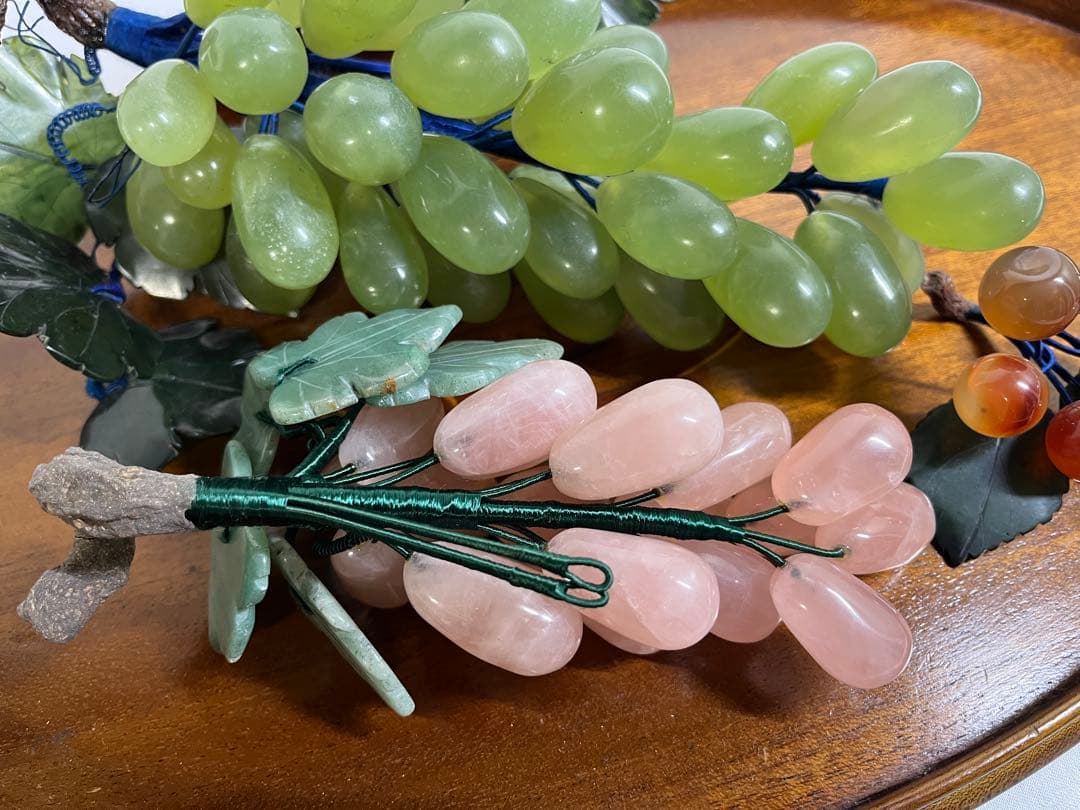 中国美術 翡翠 瑪瑙 ローズクォーツ 紅水晶 葡萄 置物 ぶどう ブドウ