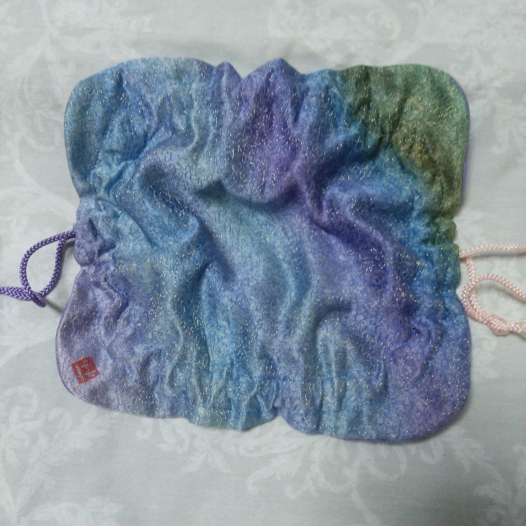 久保田一竹 巾着 きんちゃく 未使用 辻が花 紫青グラデーション 押印有