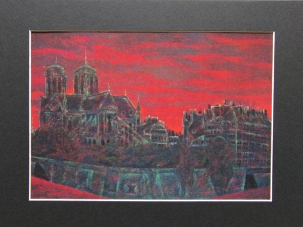 西山 英雄、シテ島の残照、希少大判画集より、高級額装付