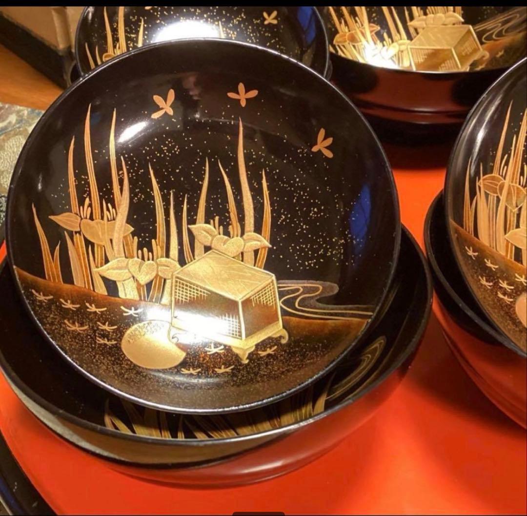 A1061 木製輪島塗 懐石道具 衝羽根に流水菖蒲 蒔絵 2客 - メルカリ