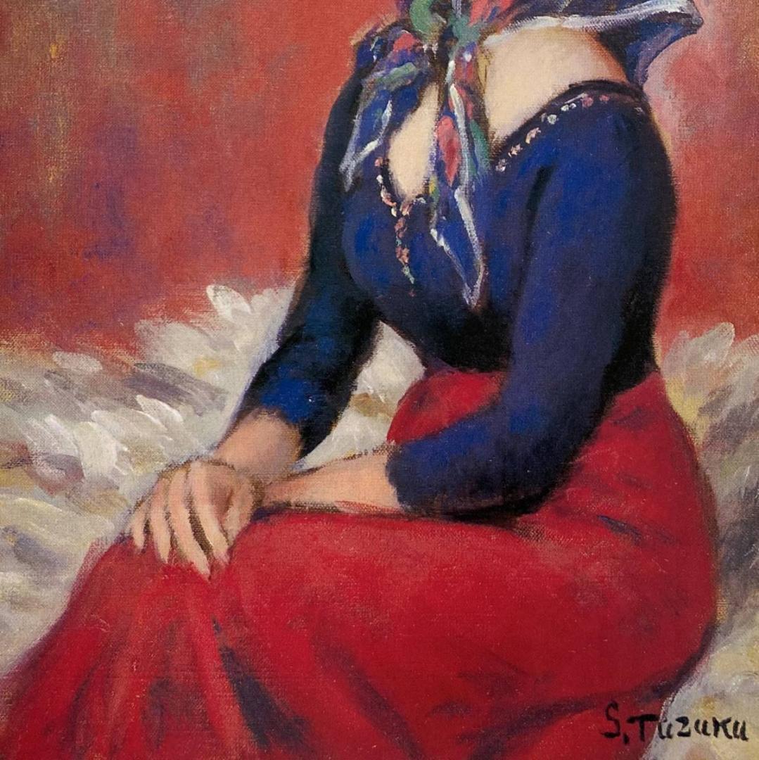 都竹伸政、【スカーフの娘】、希少な画集より、新品額装付