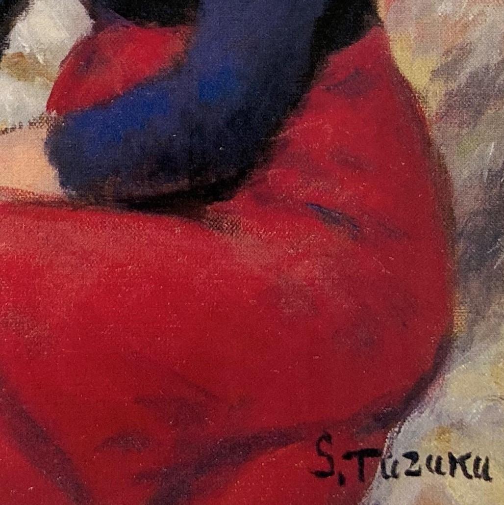 都竹伸政、【スカーフの娘】、希少な画集より、新品額装付