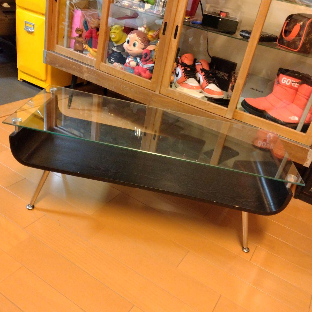 ミッドセンチュリー スペースエイジ プライウッド センターテーブル ガラス