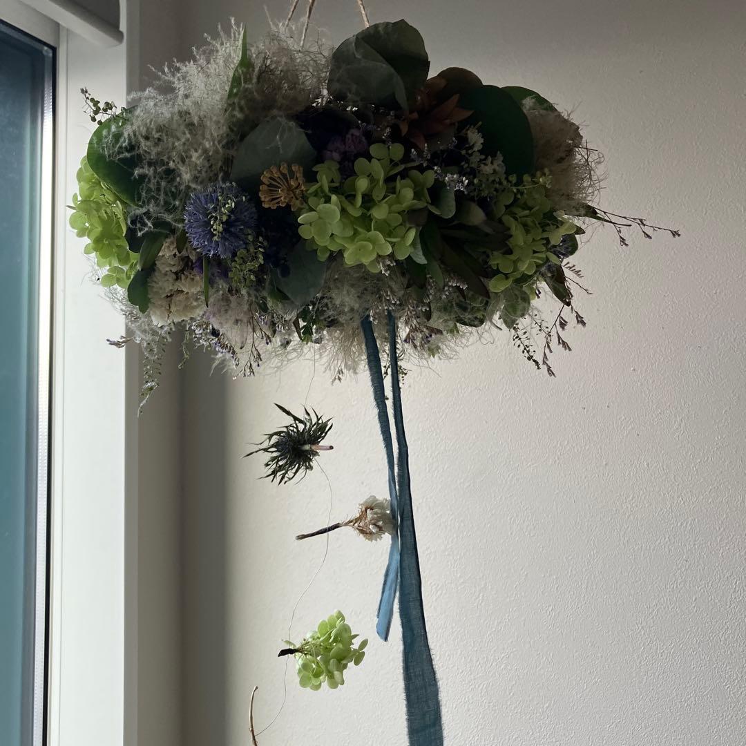 アナベルとルリタマアザミ、エリンジウムのフライングリース リューカ