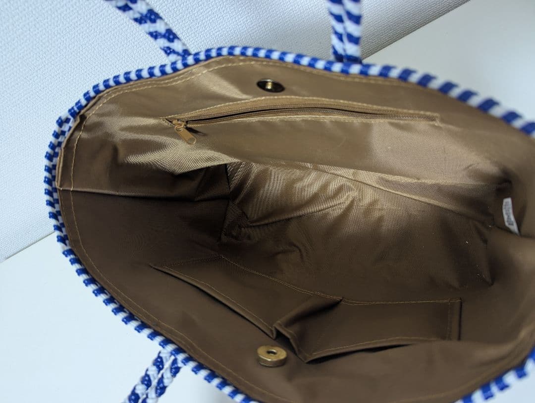 【paola】メキシコ製 メルカドバッグ風 プラカゴバッグ ブルー×ホワイト