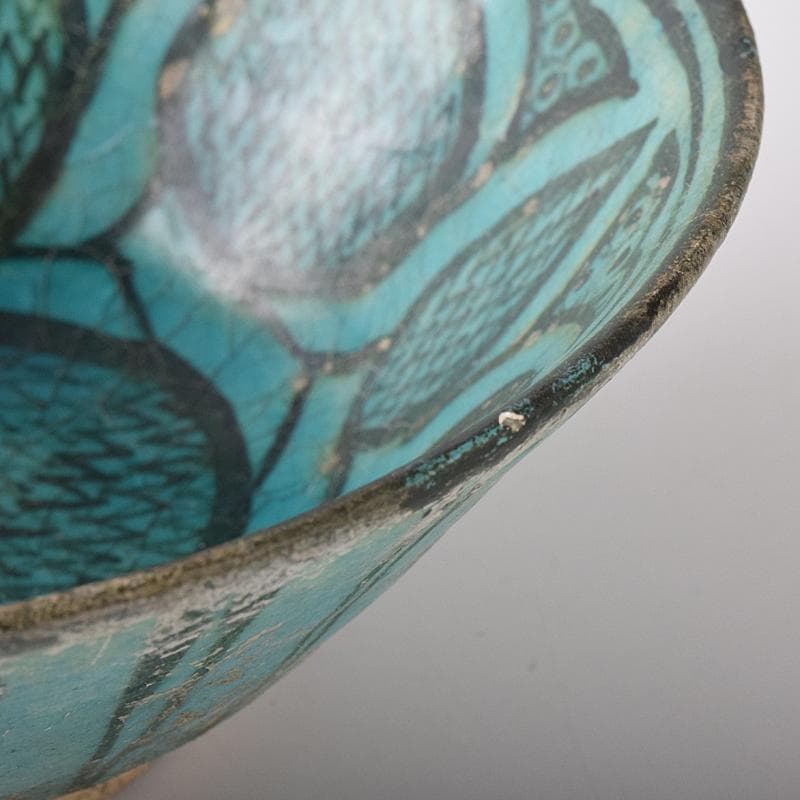 ペルシャ陶器 二シャプール出土 十世紀 青釉黒彩鉢 時代箱付 V R8419