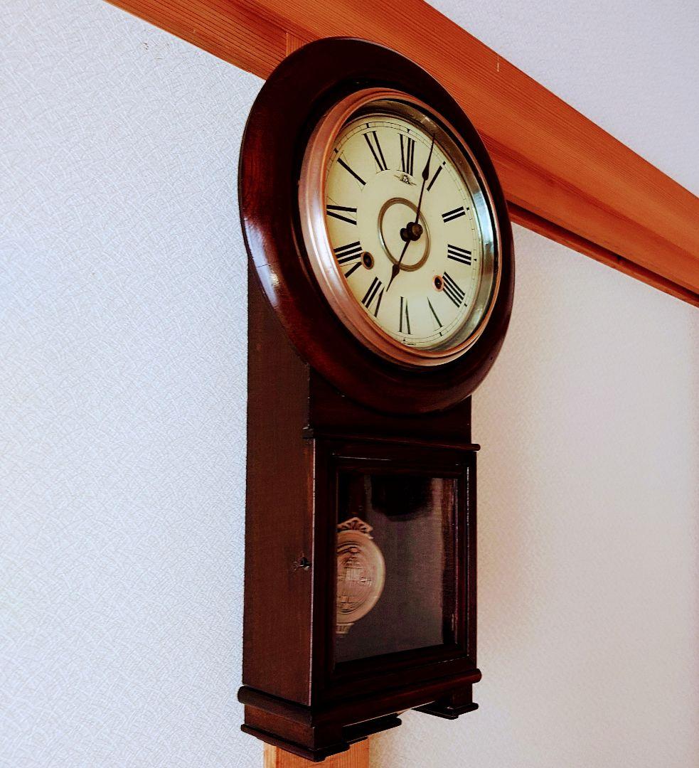 〈OH済完動・極美品〉今津菊次郎時計日の出馬印　剣丸形ゼンマイ振り子時計　古時計