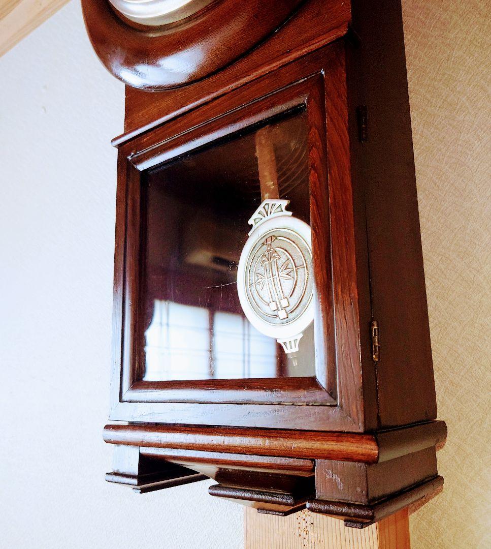 〈OH済完動・極美品〉今津菊次郎時計日の出馬印　剣丸形ゼンマイ振り子時計　古時計