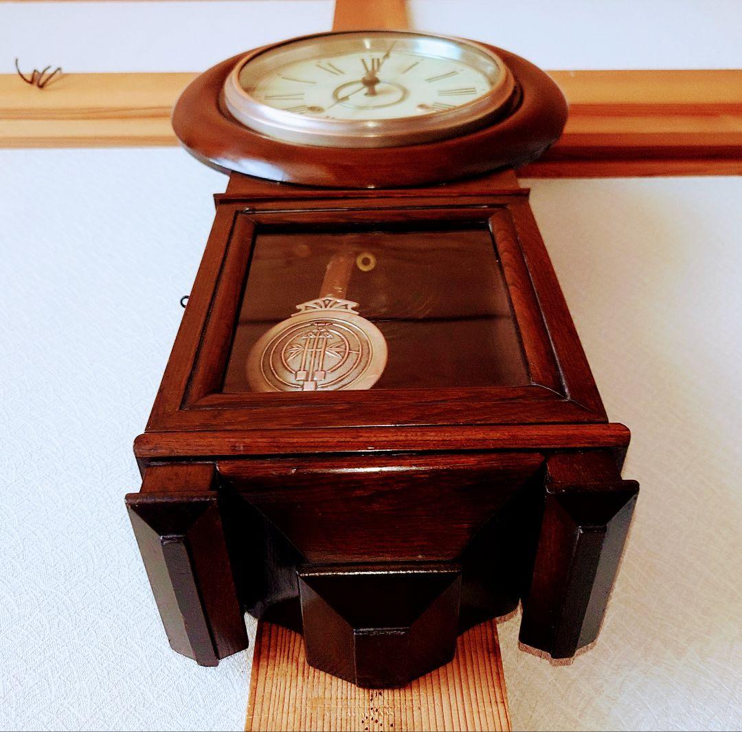 〈OH済完動・極美品〉今津菊次郎時計日の出馬印　剣丸形ゼンマイ振り子時計　古時計