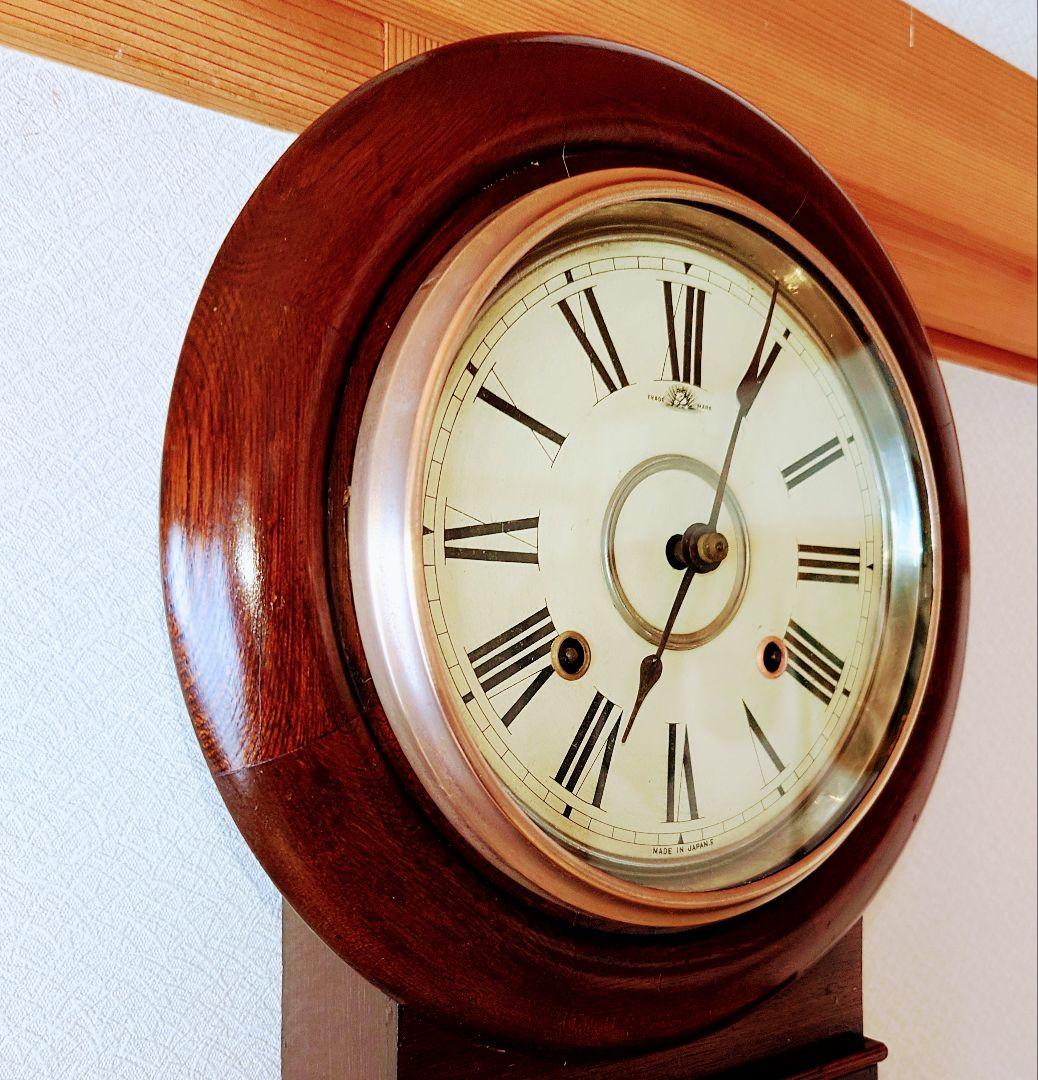 〈OH済完動・極美品〉今津菊次郎時計日の出馬印　剣丸形ゼンマイ振り子時計　古時計