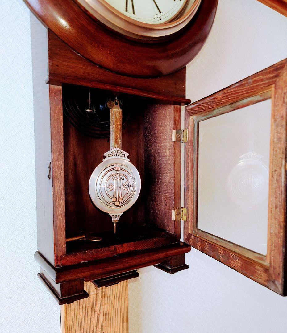 〈OH済完動・極美品〉今津菊次郎時計日の出馬印　剣丸形ゼンマイ振り子時計　古時計