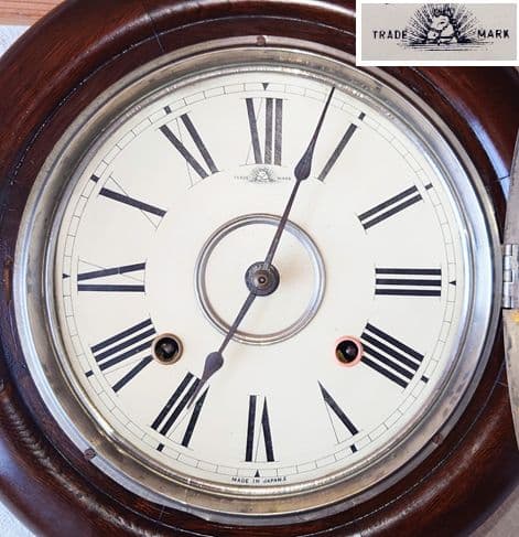 〈OH済完動・極美品〉今津菊次郎時計日の出馬印　剣丸形ゼンマイ振り子時計　古時計