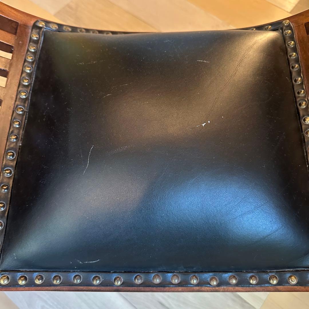 本革 チーク無垢材 カルティニ チェア 鋲打 木製スツール