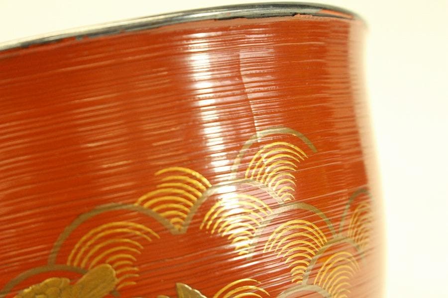 朱塗刷毛目 鴛鴦蒔絵 椀 一対 時代物(ZE659)