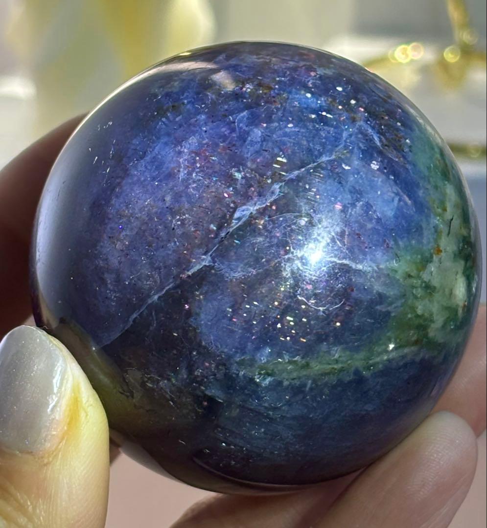 《大型アイオライト》深藍の奥行き　存在感スフィア　丸玉　希少　ブラットショット