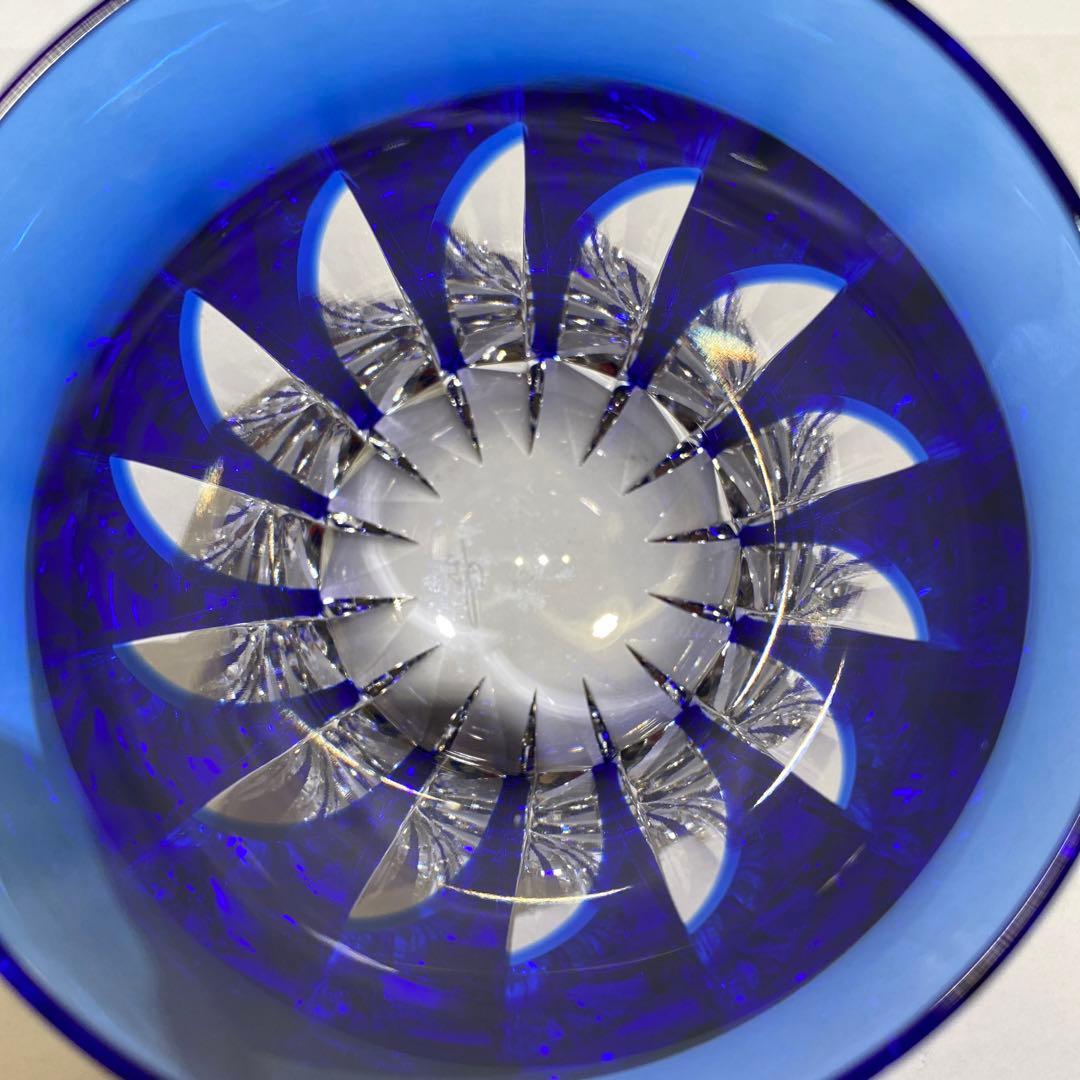 希少 未使用HOYA保谷佐々木文夫デザイン 青色被せクリスタル切子