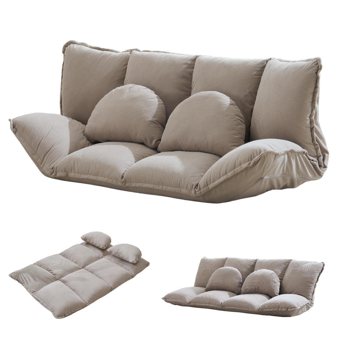 【グレー】ソファ ソファベッド フロアソファ 幅160 6段階リクライニング