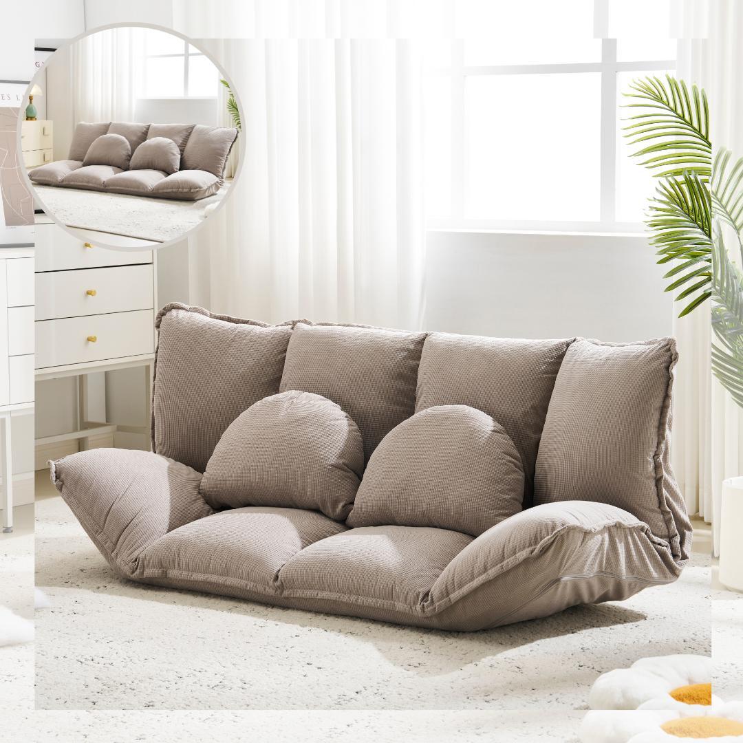 【グレー】ソファ ソファベッド フロアソファ 幅160 6段階リクライニング