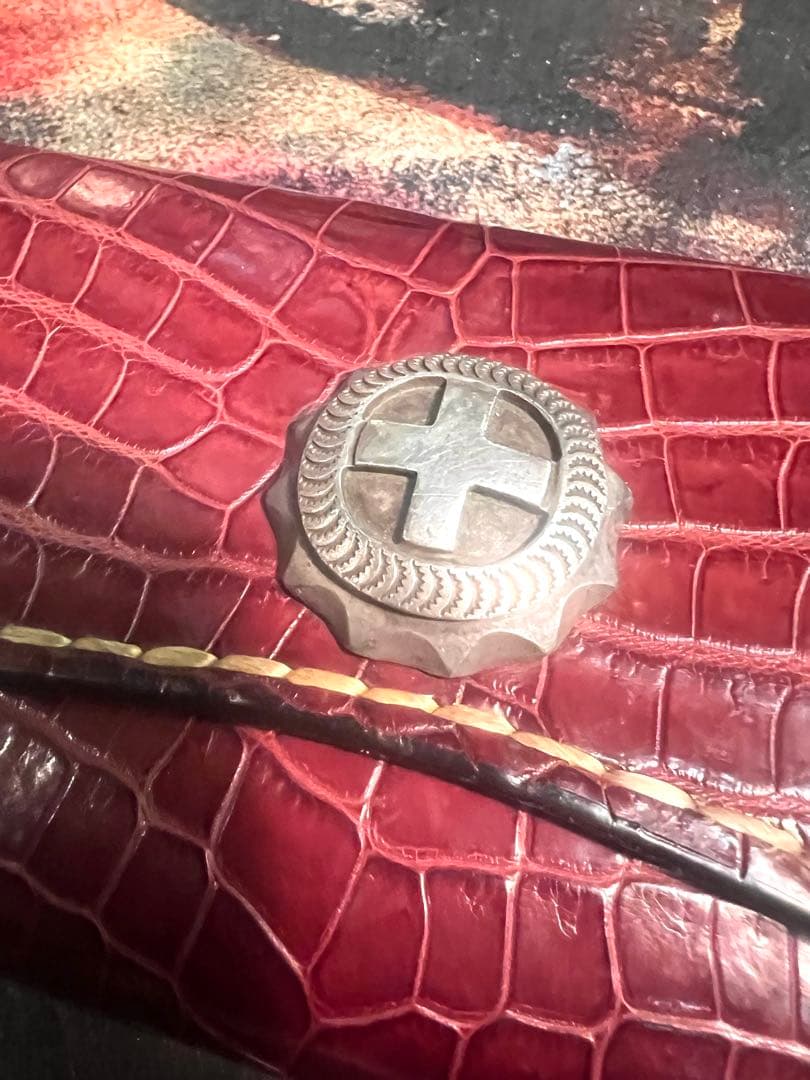 最高級クロコダイル　長財布　古着　アメカジ　シルバー925コンチョ