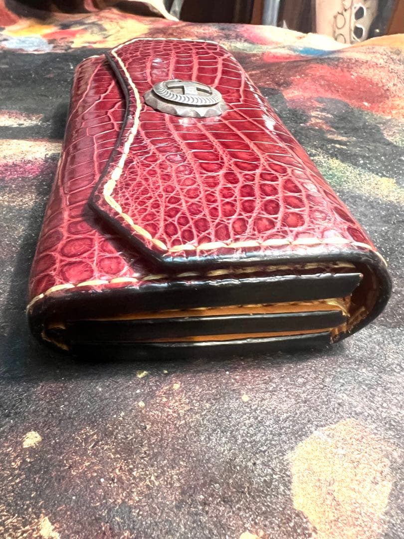 最高級クロコダイル　長財布　古着　アメカジ　シルバー925コンチョ