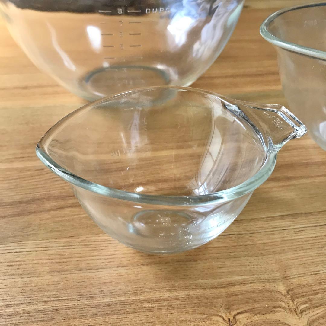 オールドパイレックス　ガラス製ボール ティアドロップ 3点セット