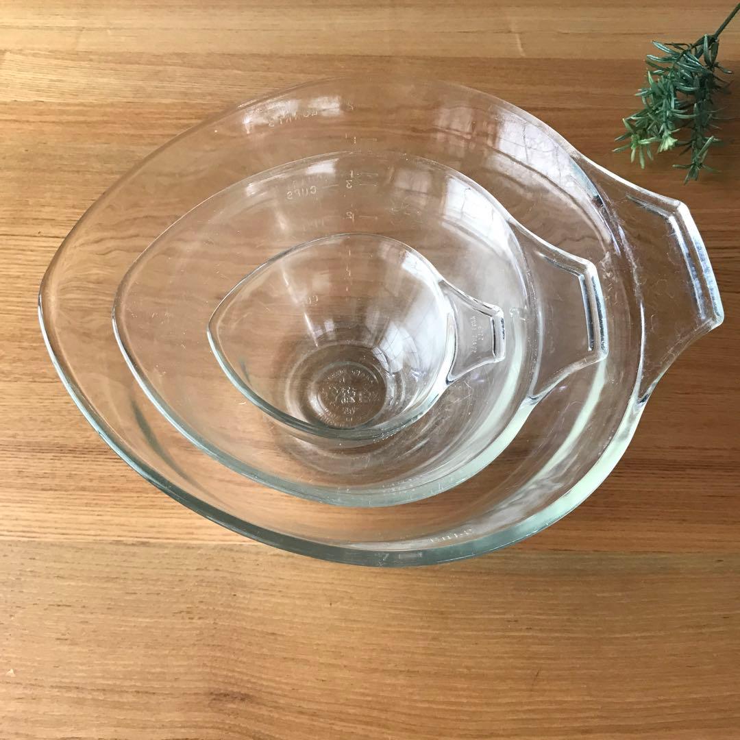 オールドパイレックス　ガラス製ボール ティアドロップ 3点セット