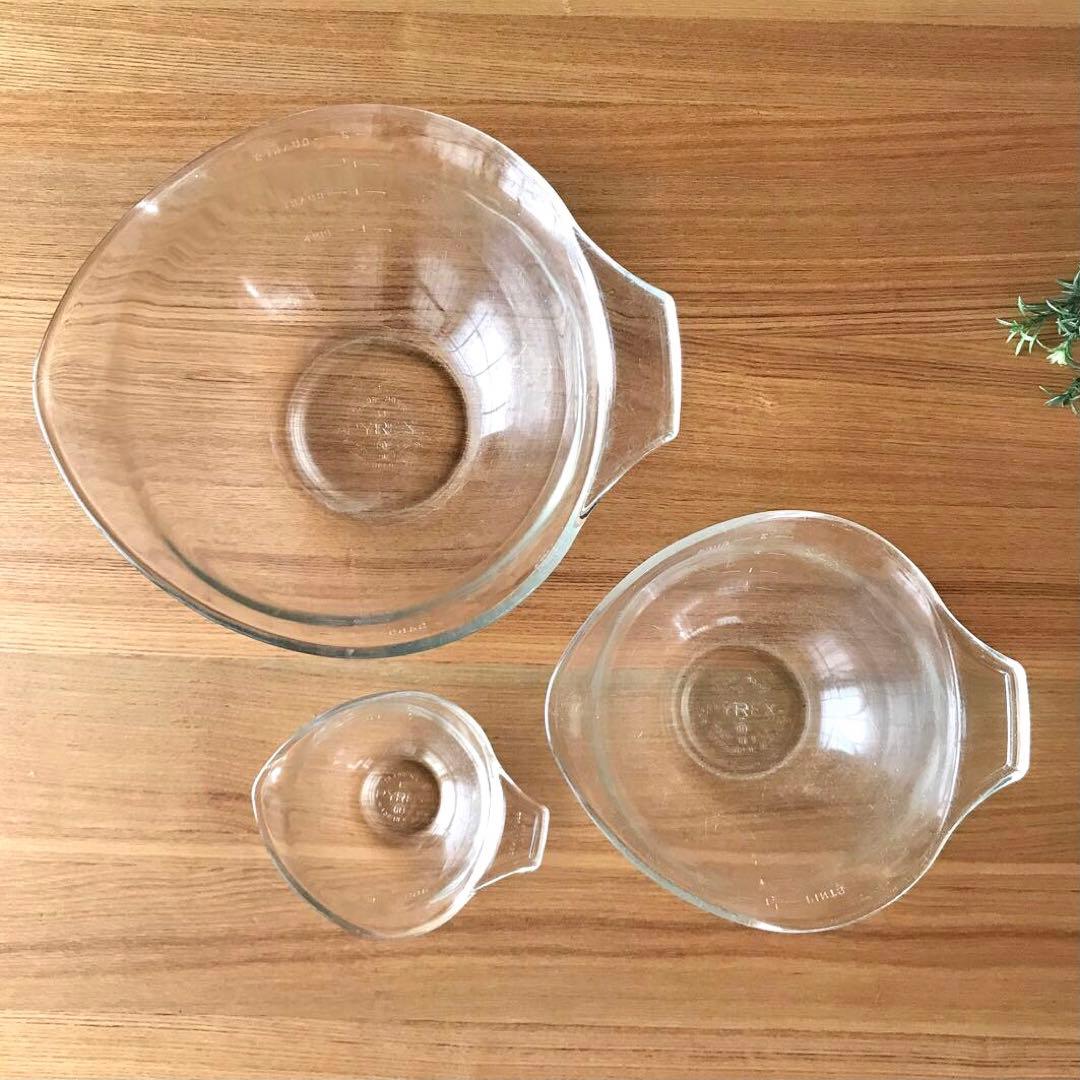 オールドパイレックス　ガラス製ボール ティアドロップ 3点セット