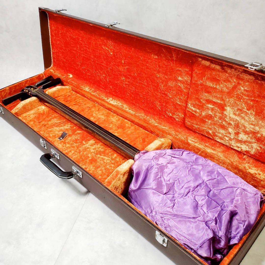 【ジャンク】津軽三味線 東さわり 紅木 太棹 正寸 丸打胴 犬皮 三つ折り