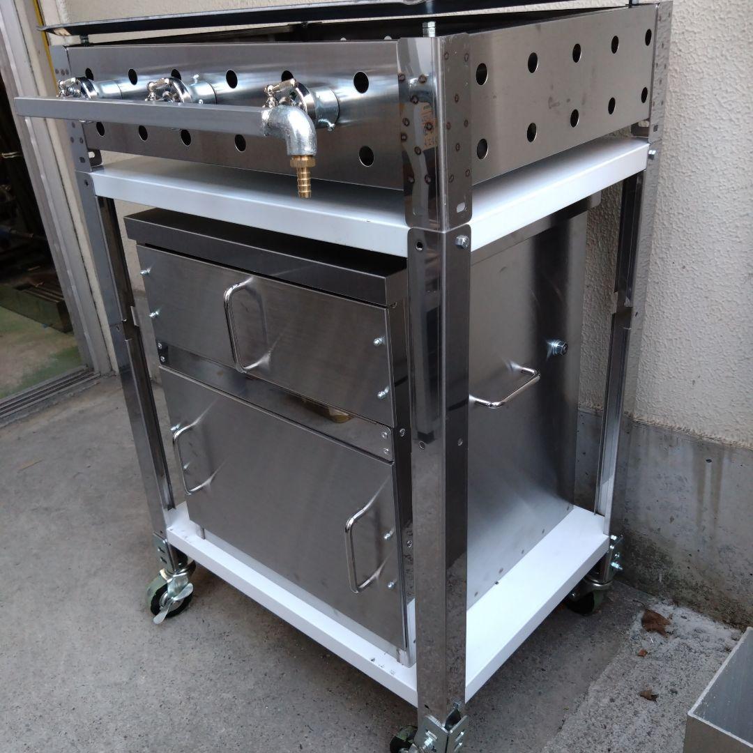 焼きいも釜　鉄板焼き　ガスグリラー　2台セット　専用台付き　やきそば　炭火焼き芋