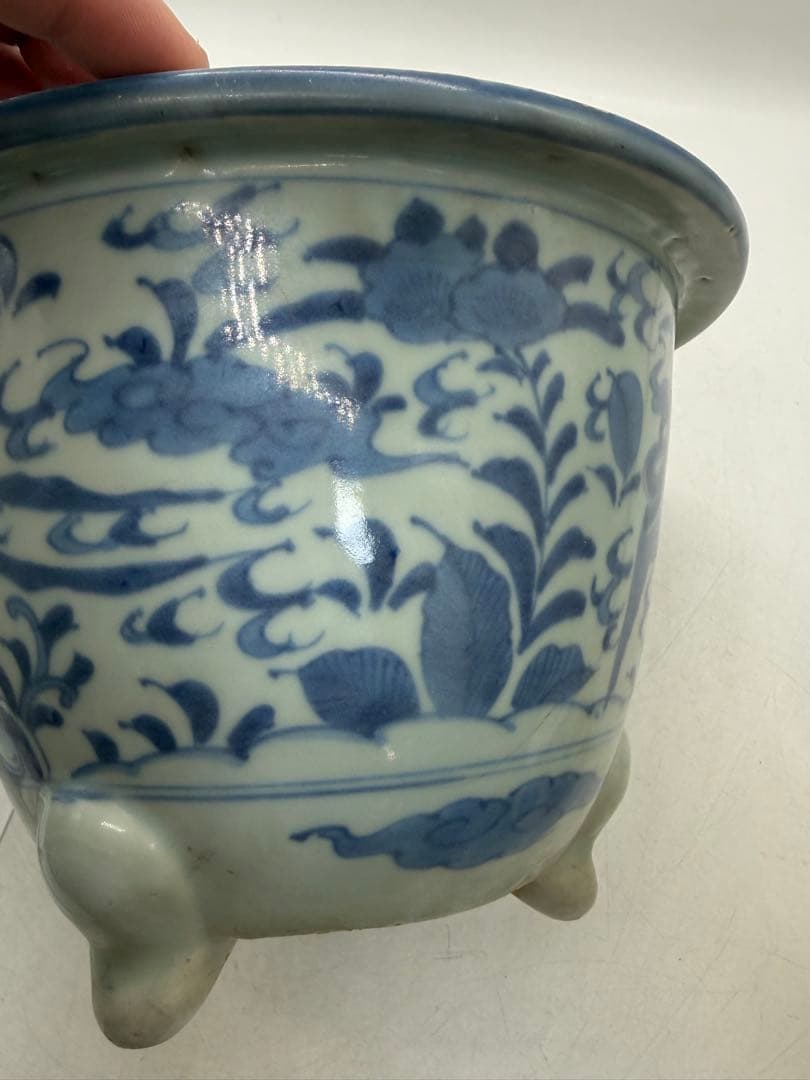 古染　染付　植木鉢　花卉紋　アンティーク　送料込み260129