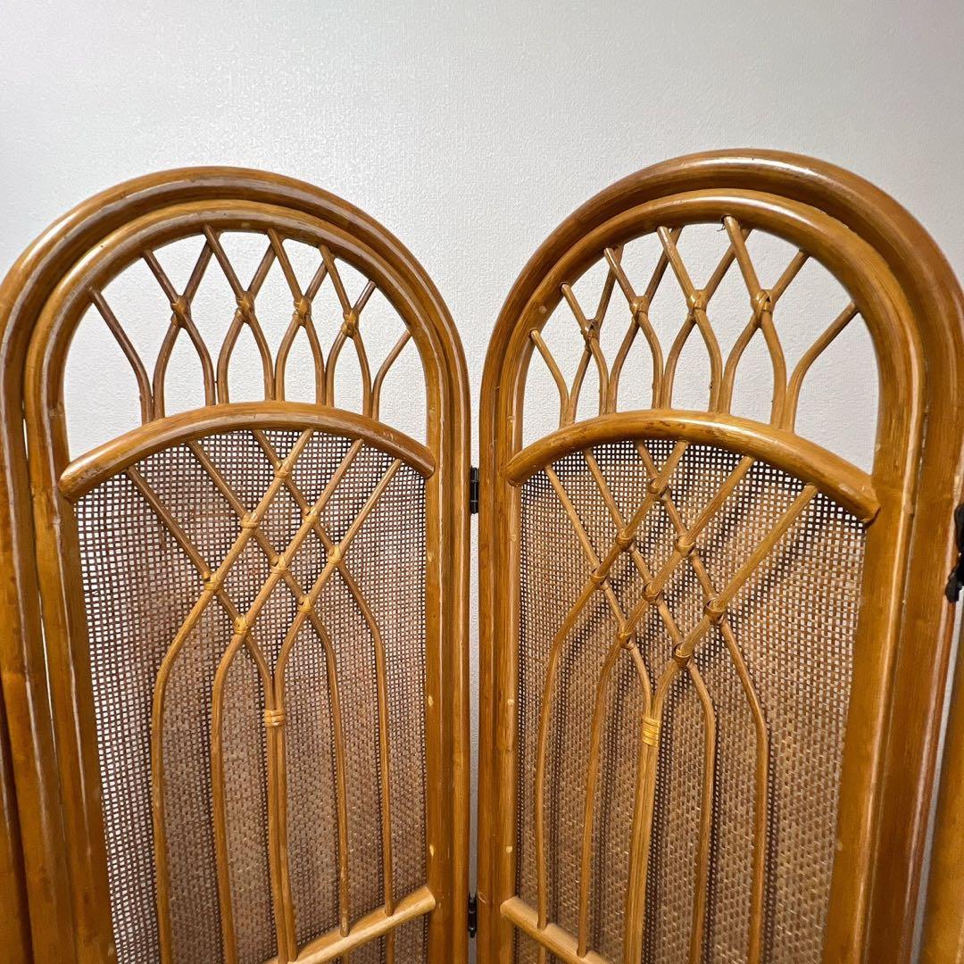 アンティーク風ラタンパーテーション4連 衝立間仕切り 籐製 折りたたみ