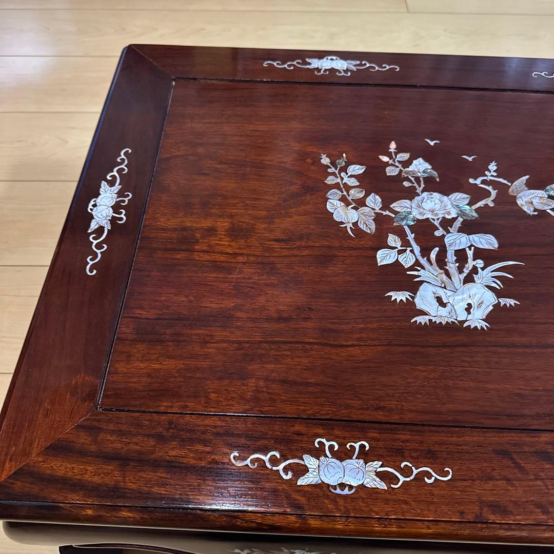 中国美術　唐木　花梨　螺鈿細工　テーブル　9.8キロ