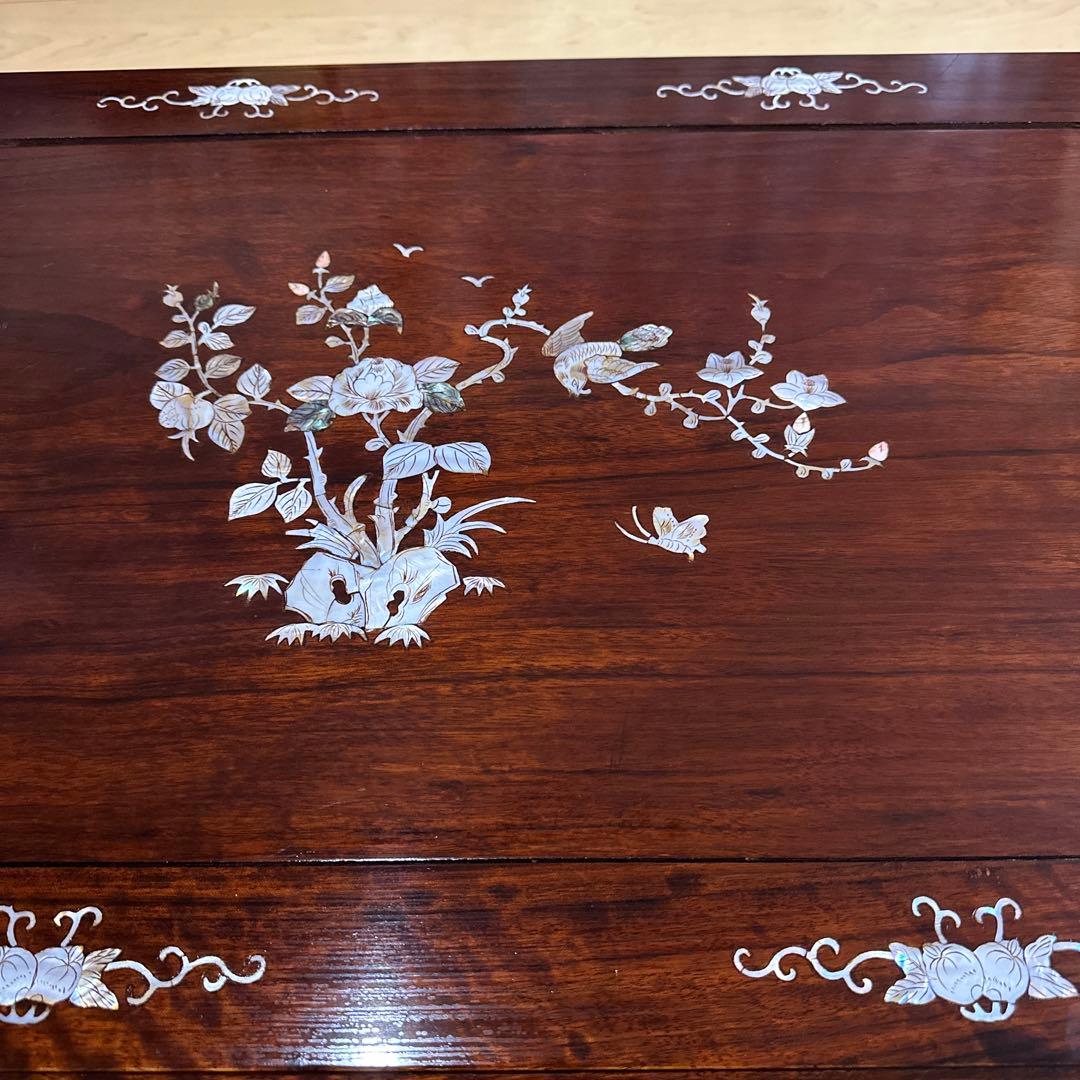 中国美術　唐木　花梨　螺鈿細工　テーブル　9.8キロ