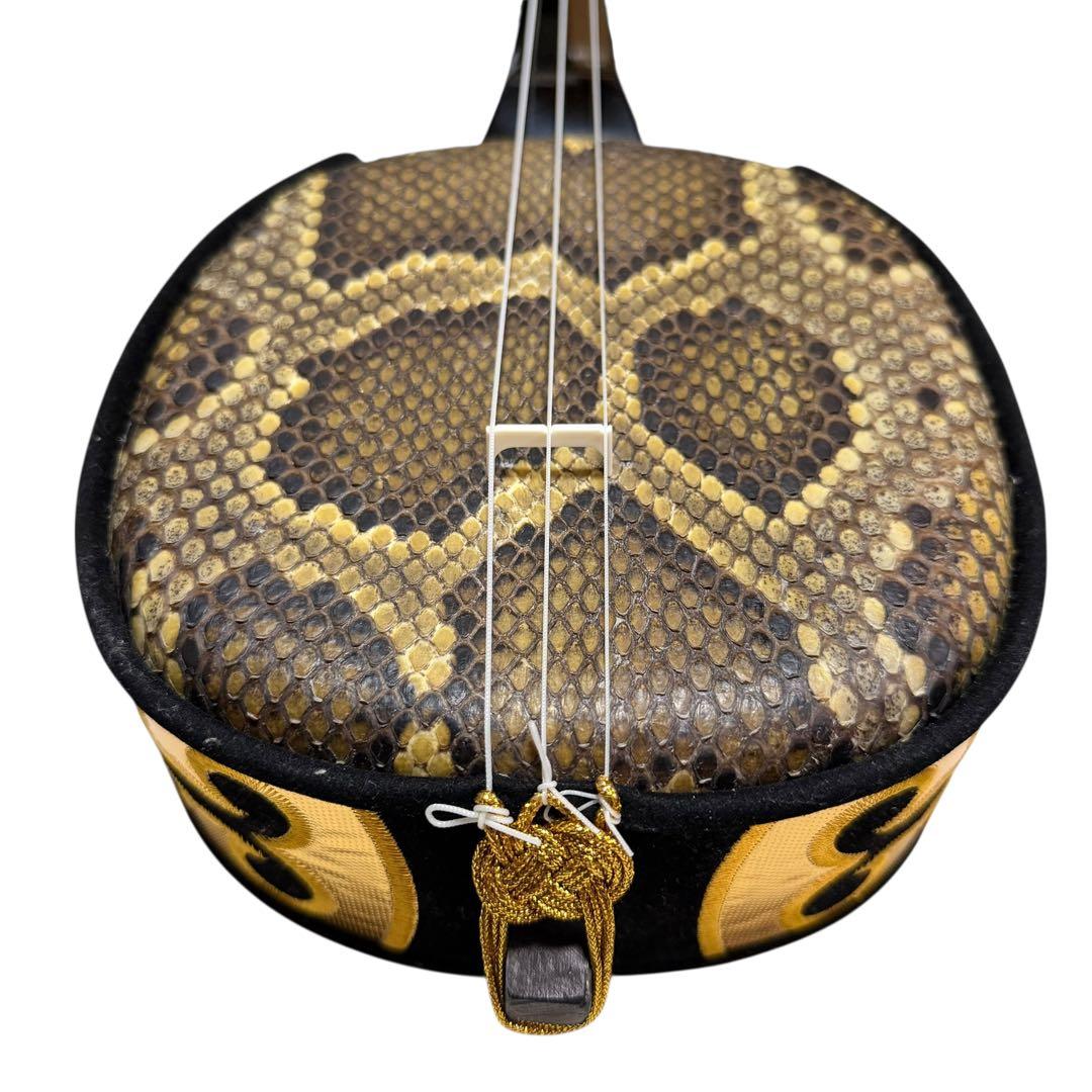 【美品フルセット】沖縄三味線 蛇本皮 強化張り ZENONケース付 119-3