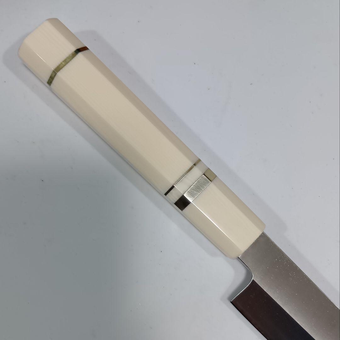 ステン本焼V金10号先丸柳刃包丁30cm人工象牙八角