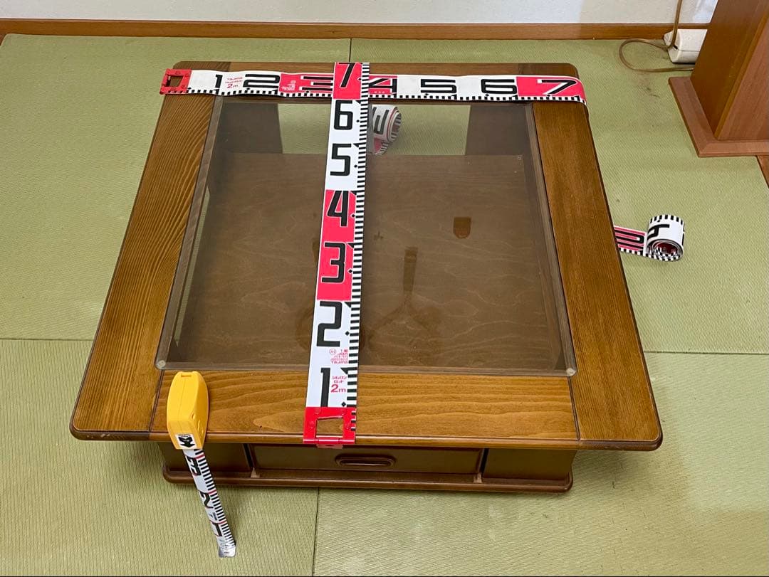 木製ガラストップセンターテーブル