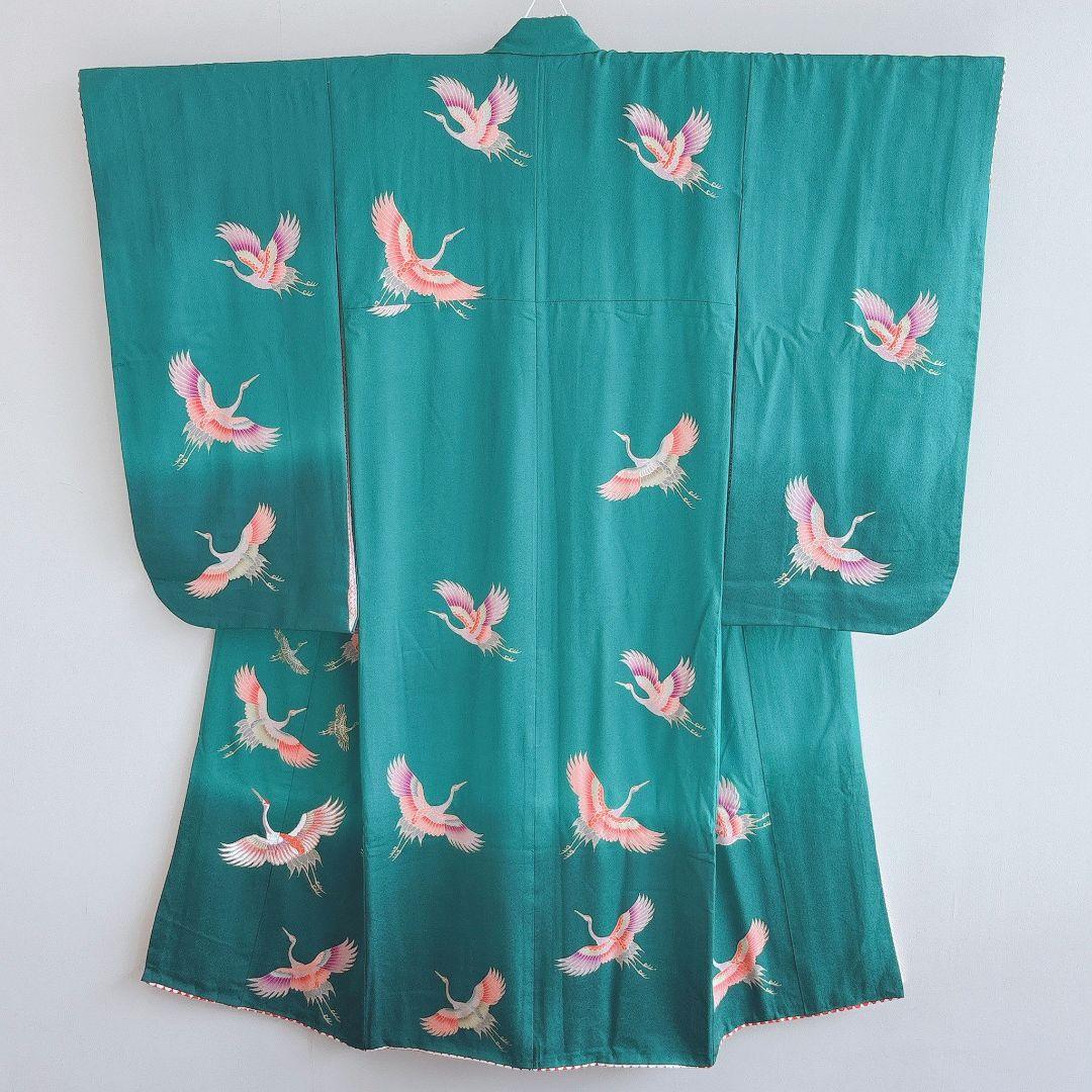 七五三　7歳女の子　フルセット　きもの　緑　比翼仕立　西陣別織　正絹　7288