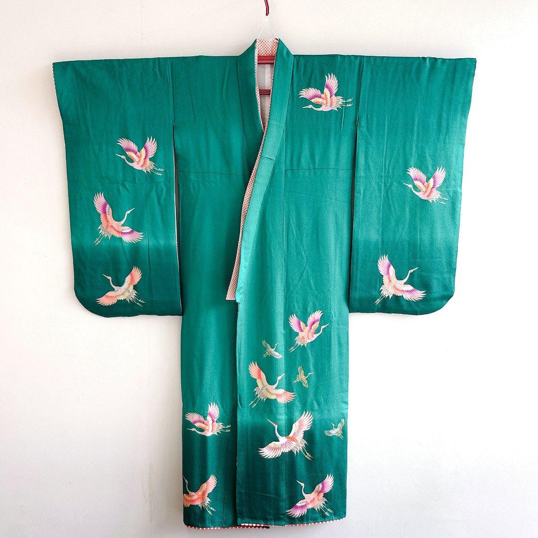 七五三　7歳女の子　フルセット　きもの　緑　比翼仕立　西陣別織　正絹　7288