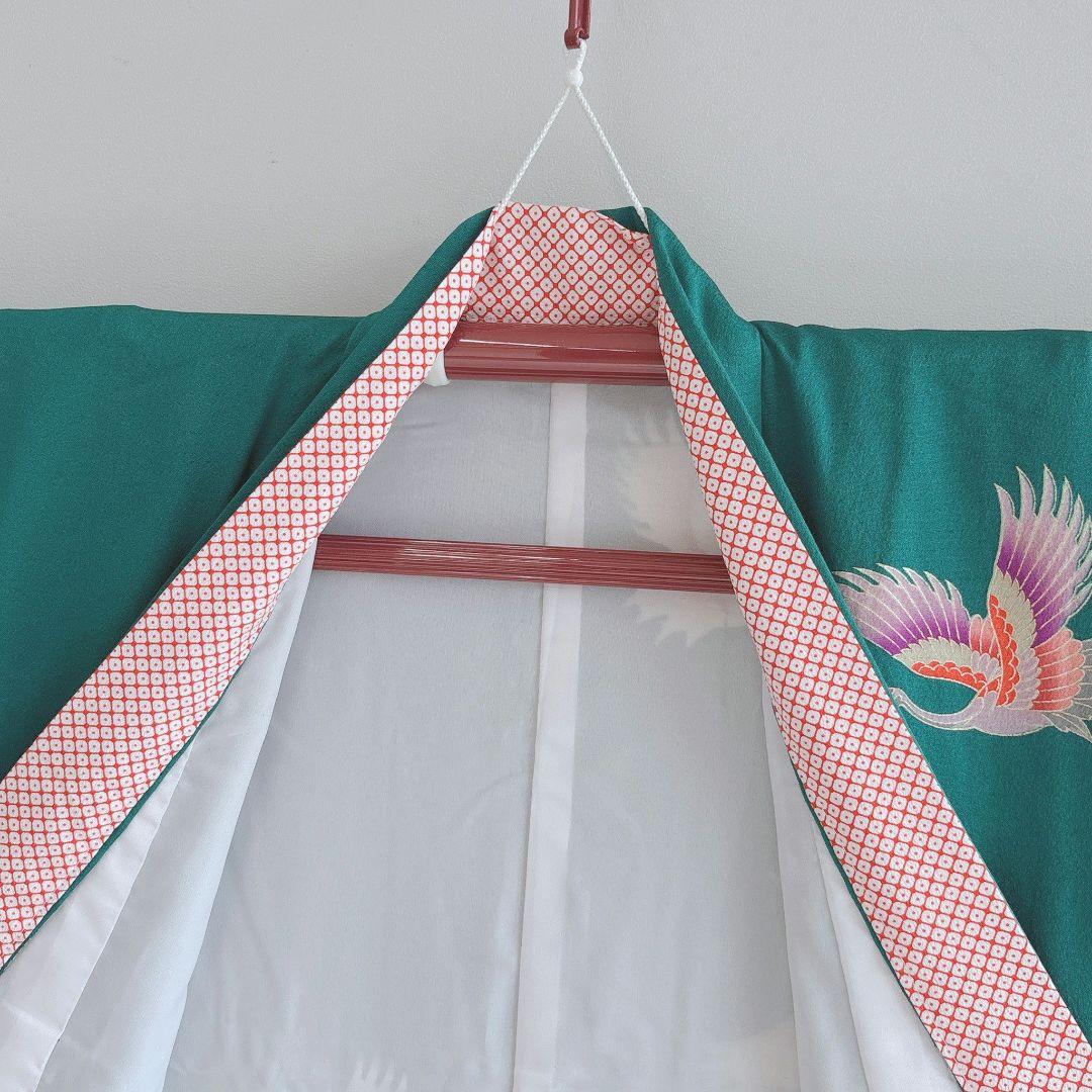 七五三　7歳女の子　フルセット　きもの　緑　比翼仕立　西陣別織　正絹　7288