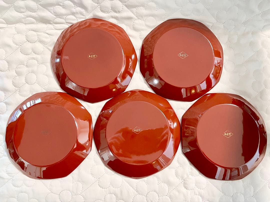 本荘塗 菓子皿 5枚セット 天然木 うるし塗装 箱/しおり付き 漆器