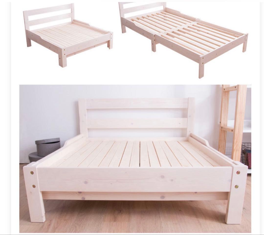 値下げ【金額交渉可】伸長式ベッド 天然木パイン無垢 「シングルベッド」組み立て済