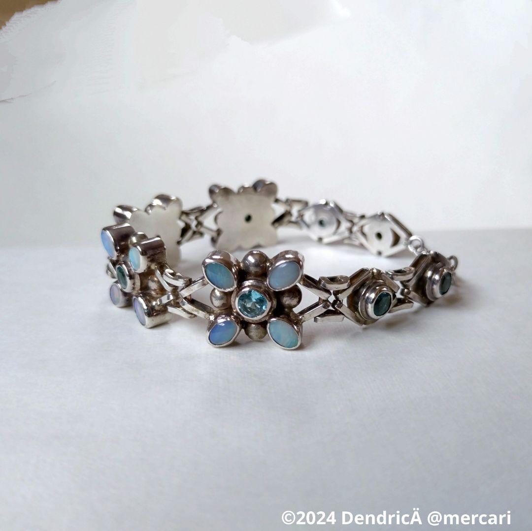 バリジュエリー　シルバーフラワーモチーフ　ブレスレット　オパール　ブルー
