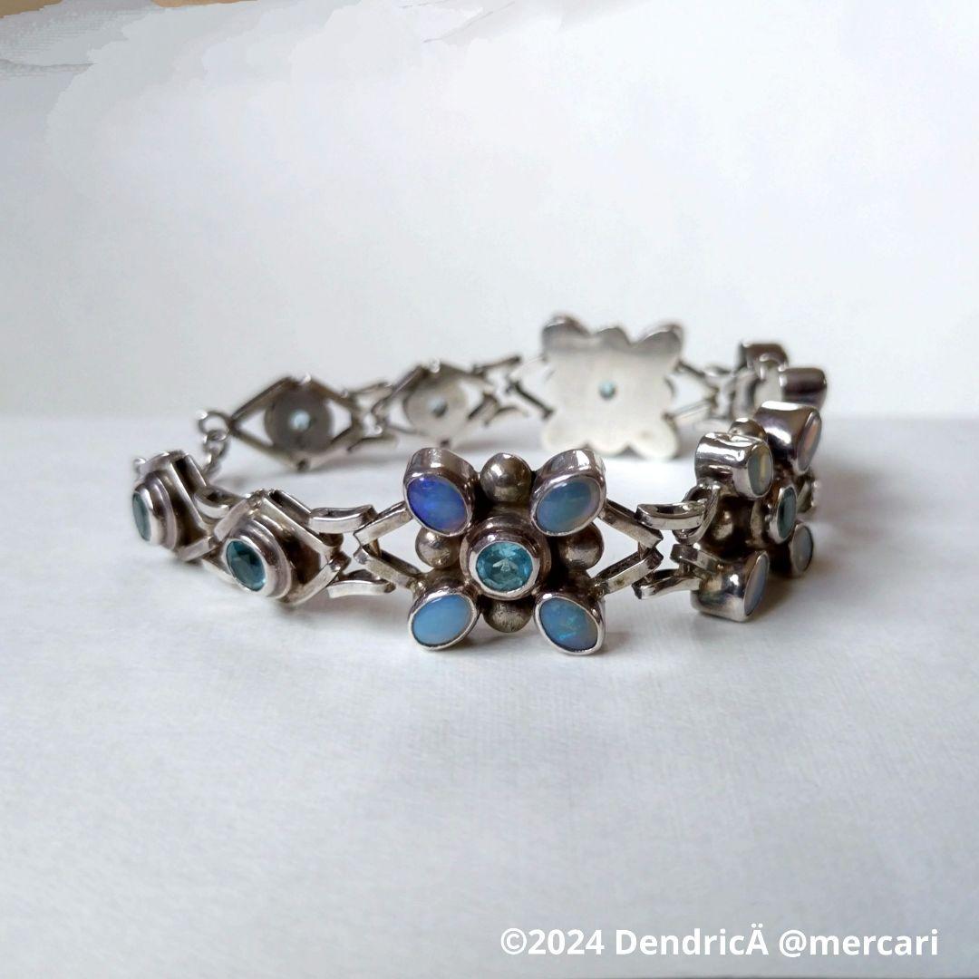 バリジュエリー　シルバーフラワーモチーフ　ブレスレット　オパール　ブルー