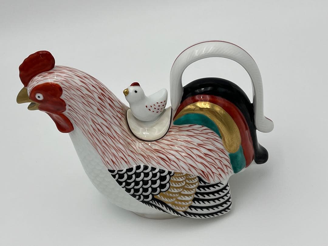 林九郎窯 古伊万里 ヒナ蓋付鶏 銚子瓶 置物 水差し
