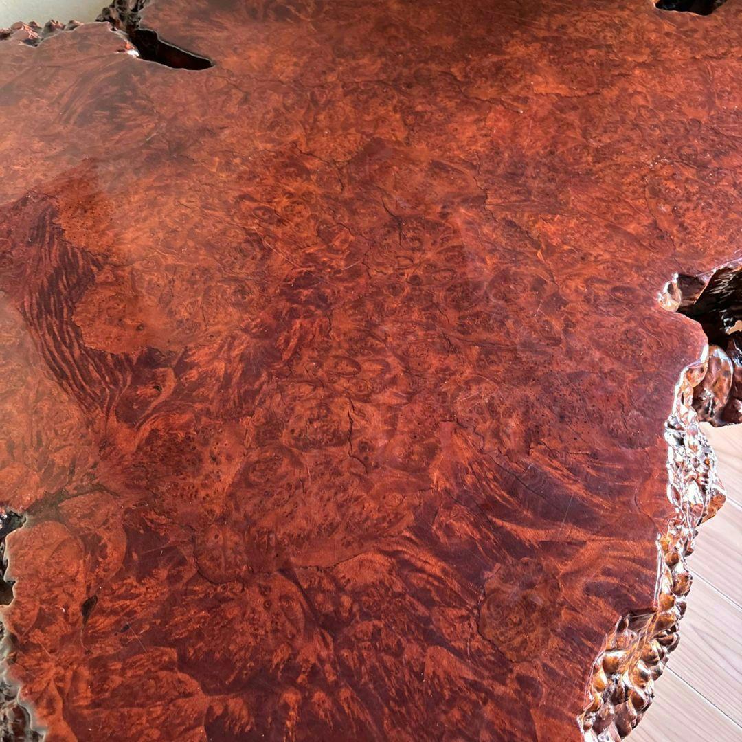 希少　花梨一枚板座卓　テーブル　瘤杢　光沢座卓　高級テーブル　アンティーク